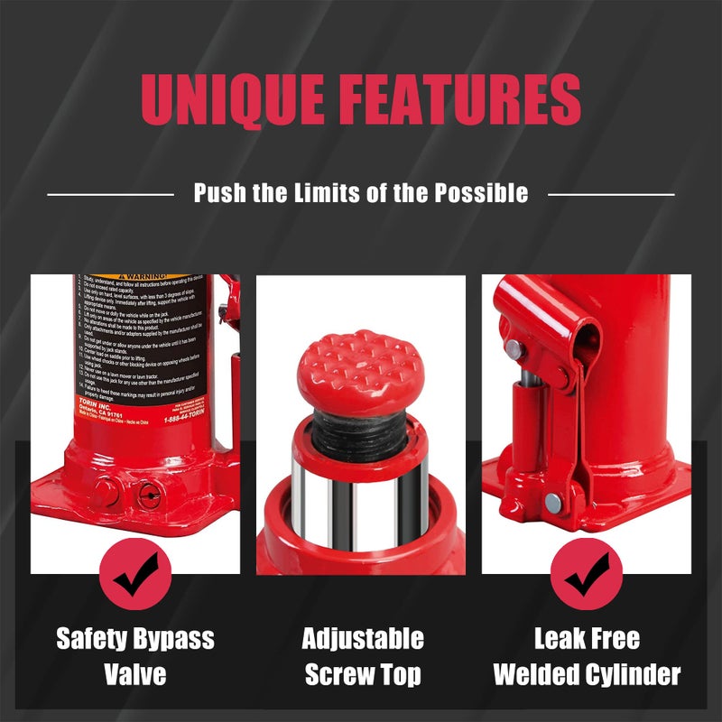 BIG RED T91203B Torin Hydraulic Welded Bottle Jack  12 Ton (24 000 lb) Capacity  Red - Image 3